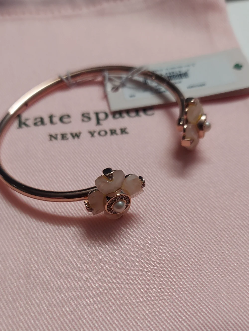 kate spade Rose Gold-Tone Bangle with Pink Floral Accents Spade Flower Flex Cuff - Picture 7 of 7